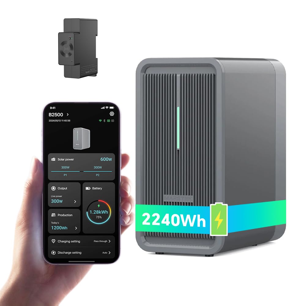 Marstek B2500 Balkonkraftwerk mit Speicher & Intelligenter Zähler: 0% MwSt, 2240Wh LiFePO4 Solarbank Speicher, 2 MPPTs, 1600W Max. PV Solareingang & 800W DC-Ausgang, App-Steuerung, IP65, Plug&Play