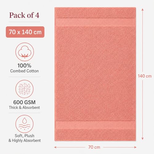 Image of Sulfar 100% Combed Cotton, Quick Drying Highly Absorbent, Luxury Hand Towel Set (Pack of 4, 40 X 70 cm) Coral Pink