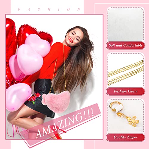 Saintrygo 2 Pcs Valentines Day Furry Purse Heart Shaped Purse Women Soft Fluffy Faux Fur Handbag Gift for Christmas(White, Pink)3