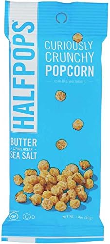 Halfpops Butter and Pure Ocean Sea Salt Curiously Crunchy Popcorn, 1.4 Ounce -- 64 per case