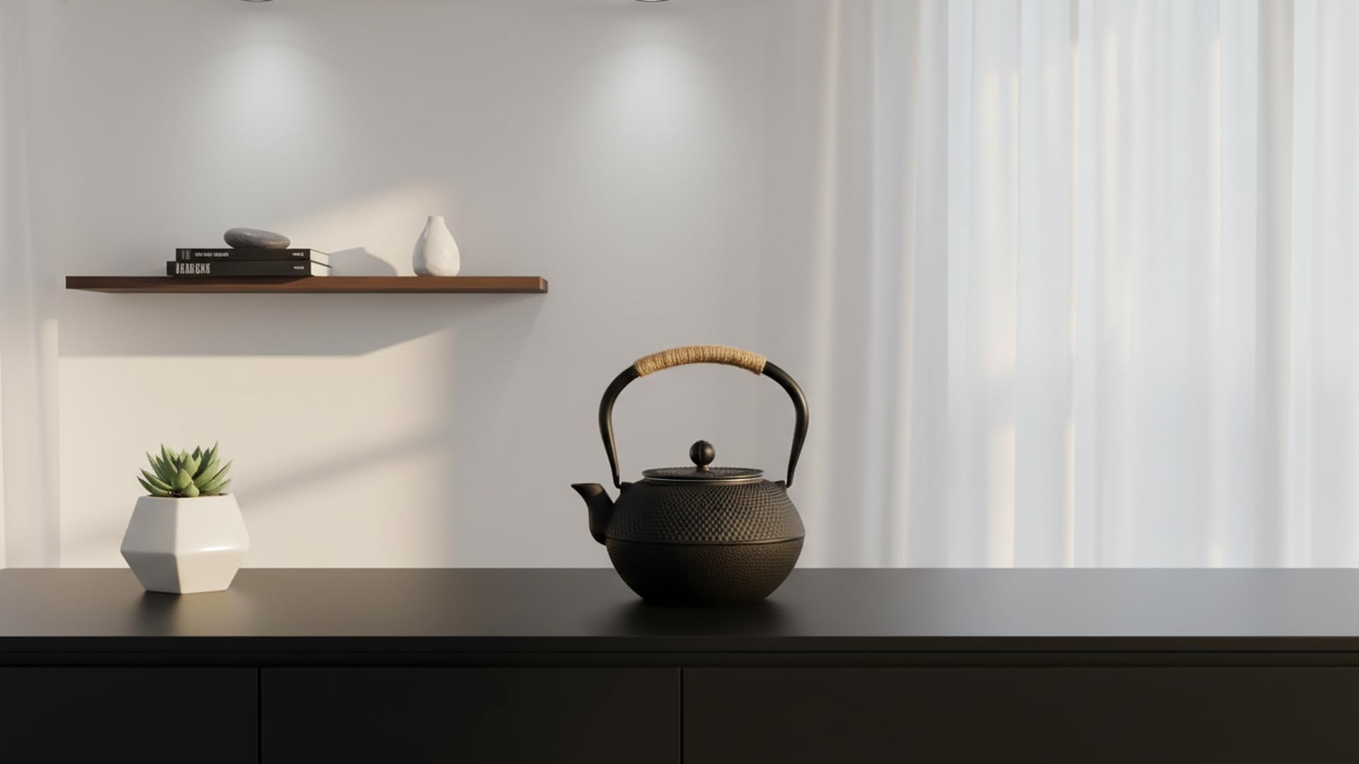 Théière en fonte - 1,2 l - Théière japonaise émaillée avec infuseur en acier inoxydable - Noire - Théière pour thé en vrac, cérémonie du thé et culture asiatique