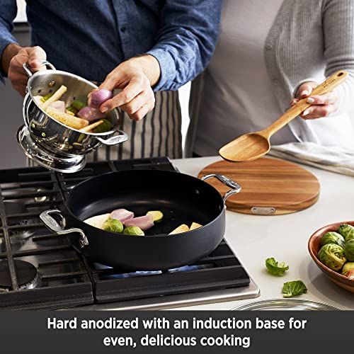 All-Clad Ha1 Hard Anodized Nonstick 4 Piece Sauteuse Set, Acacia Trivet And Spoon 4 Quart Induction Pots And Pans, Cookware Black #TOP2