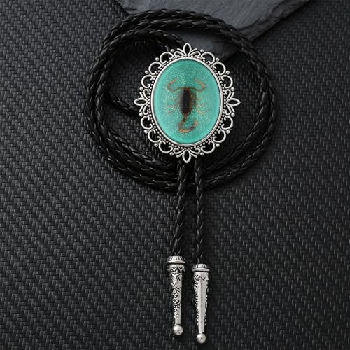 Image of Jeilwiy Bolo Tie for Men Real Stone Westwern Cowboy Ties Silver Bolos Women Leather Necktie Gift for Birthday Christmas