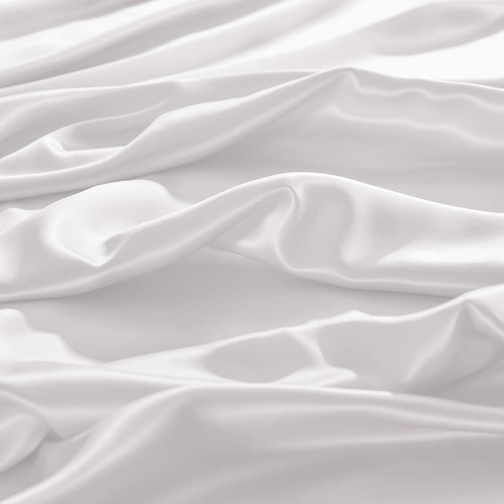 THXSILK Spannbettlaken Seide Bettlaken 140x200, Weiß Seiden Bettlaken, 100% Reine 19 Momme Maulbeerseide Bettwäsche Spannbetttuch für Standardmatratze 30cm