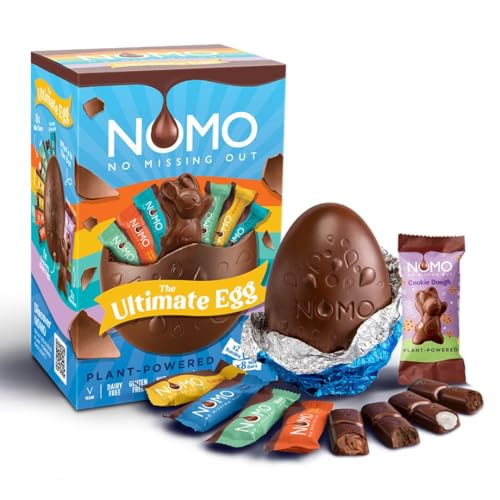 NOMO XL-Osterei + 8 Mini-Schokoriegel + 1 Osterhase Cookie Dough - 223 g - Orange Mint Karamell - LAKTOSEFREI GLUTENFREI EIFREI NUSSFREI - für Allergiker - zertifizierter Kakao - vegane Ostern