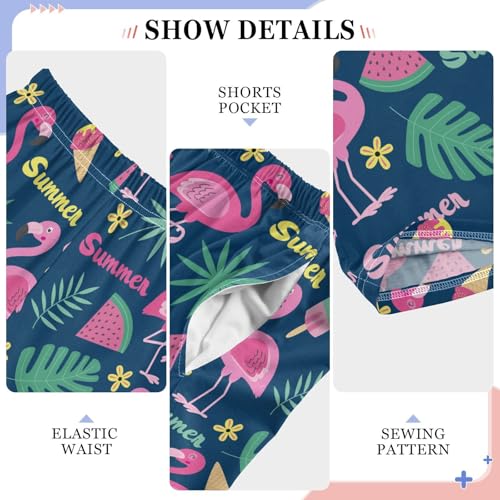 Summer Flamingo Watermelon Boys Long Pants Soft Trousers Elastic Waist Kids Lounge Bottoms with Pockets S-XL4