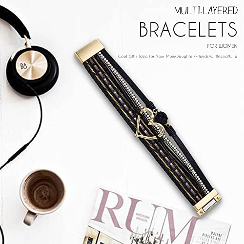 Btysun Bracelets for Women,Stocking Stuffers for Teens Birthday Gifts for Mom Inspirational Gift for Women Mother's Day Daughter Wrap Bracelet Sister Friend Teen Girl Gifts Leather Layered Jewelry Valentines Gift for Her
