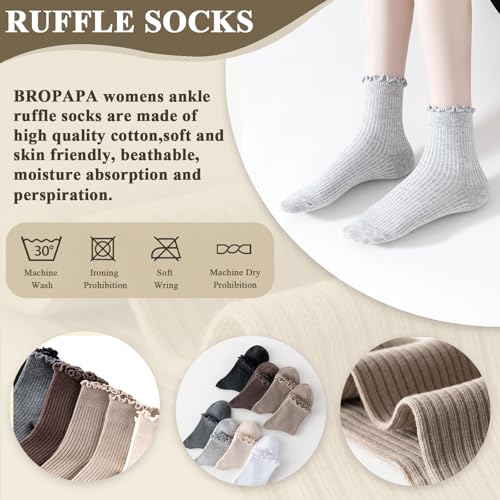 Women's Socks,Ruffle Casual Ankle Socks,Breathable Cool Knit Cotton Lettuce Crew Frilly Socks,8 Pack3