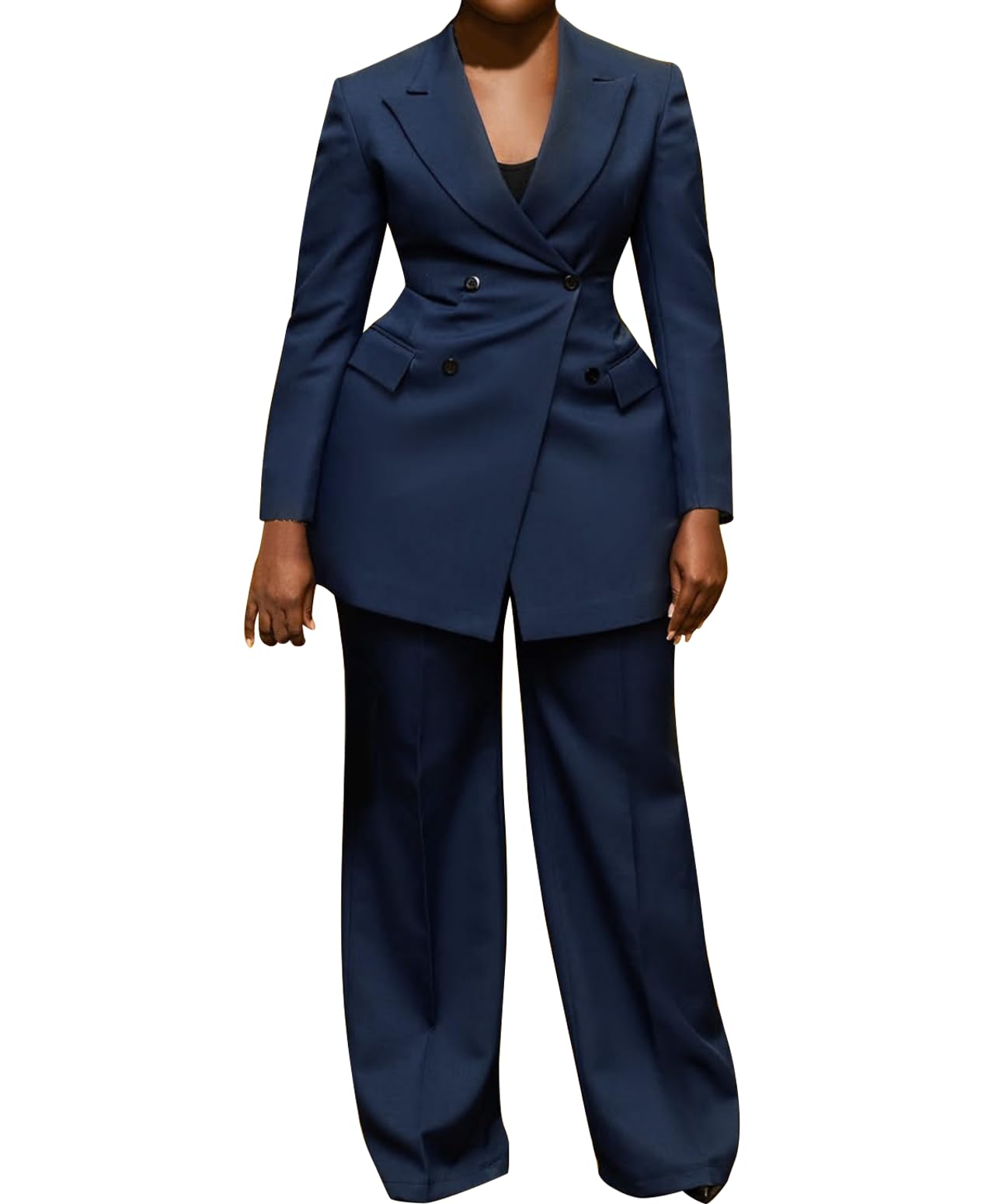 LROSEY Womens Dressy Pant Suits 2 Piece Casual Business Outfits High Waisted Pants Double Breasted Blazer Jacket with
