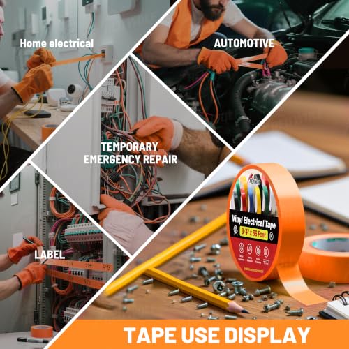 Image of RED WOLF 10 Pack Orange Electrical Tape 3 /4 Inch x 66 Ft Industrial Grade UL /CSA Listed 7 Mil Thick Flame Retardant High Temp Waterproof Electrical PVC Tape Electric Super Vinyl Rated 600V