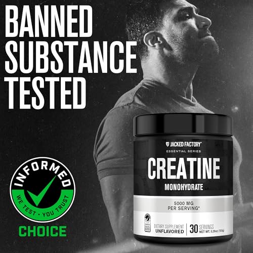 Image of Jacked Factory Creatine Monohydrate Powder 150g - 5g Daily Creatine Supplement for Men and Women, Vegan-Friendly, Third-Party Tested - 30 Servings, Unflavored (Pack of 2)