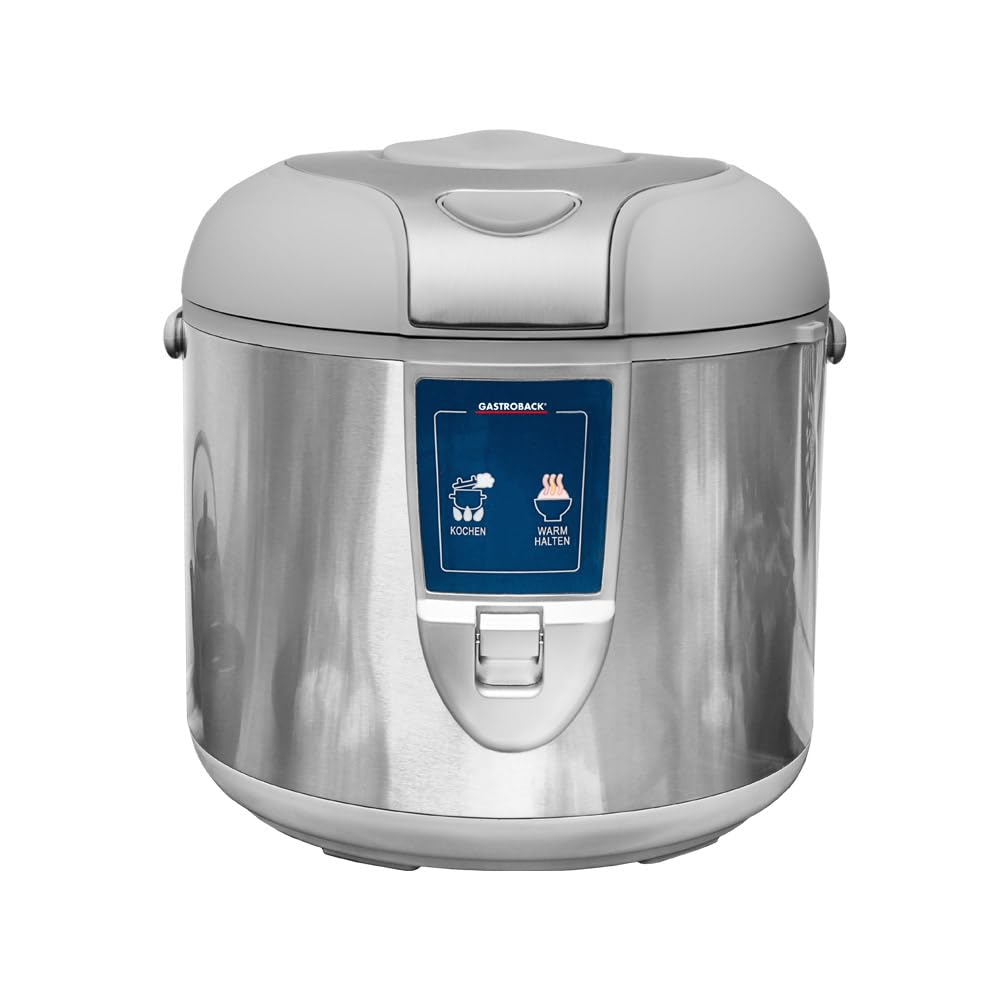 GASTROBACK Design Reiskocher Pro mit Abschalt-und Warmhaltefunktion - 5 Liter - 700 Watt Reis Kocher inklusive Dünsteinsatz, Reislöffel und Messbecher, mit Antihaftbeschichtung, Grau