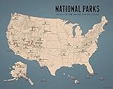 US National Parks Checklist Map 11x14 Print (Tan & Slate Blue)