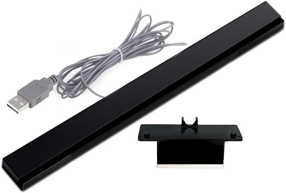 SOONORY USB Wired Wii Sensor Bar, Replacement Infrared IR Ray Motion Sensor Signal Receiver Compatiable with Nintendo Wii and Wii U Console with Stable Stand(Black)