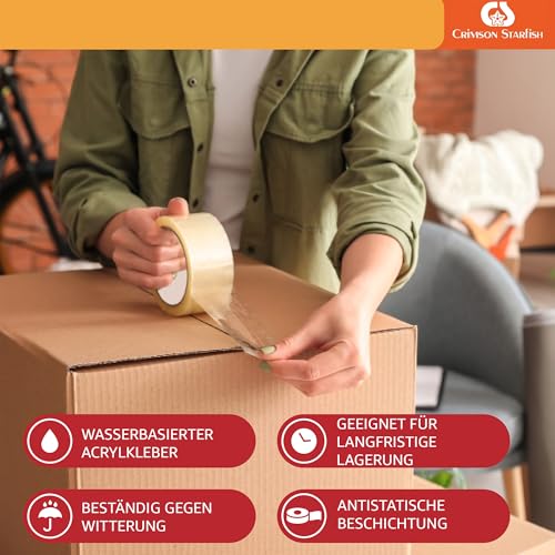 Crimson Starfish Paketklebeband Transparent 6 Rollen à 48mm x 66m | Durchsichtiges Klebeband für das Verpacken von Paketen, Kisten, Kartons, Versand