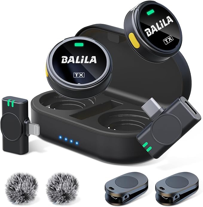 BALILA Wireless Lavalier Microphone for iPhone iPad Android Phone Noise Reduction & Crystal Sound Lapel Mic
