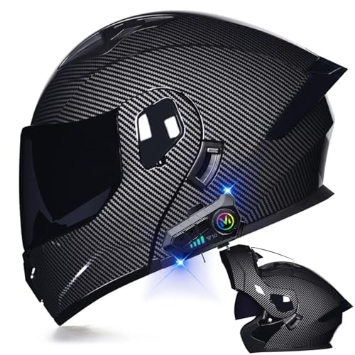 Full-Face Flip-Up Motorcycle Helmet Motorcycle Bluetooth Modular Helmet DOT Certified Dual-Lens Helmet Built-in Dual Speakers and Microphone Waterproof Design Unisex Adult(I,Large)