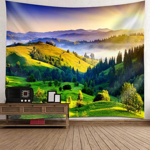 Tapiz de pared infantil y juvenil de paisaje de montaña, cortina para dormitorio