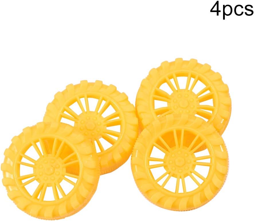 MroMax 45x12mm RC Cars Wheels, 4Packs Yellow Toys Wheels, 2mm Dia Shaft Plastic Model Wheels for DIY Toy, RC Car, Truck, Boat and Helicopter Model Part