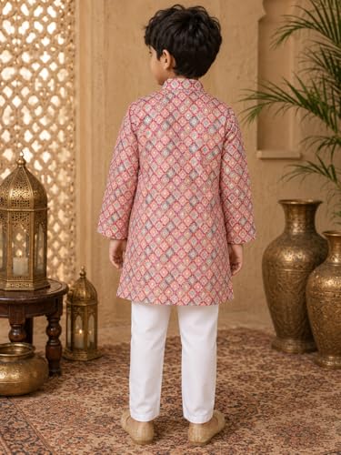 Image of superminis Baby Boys Cotton Golden Embroidery Printed Full Sleeves Kurta with Pyjama Ethnic Wear Set (18-24 Months, Maroon)