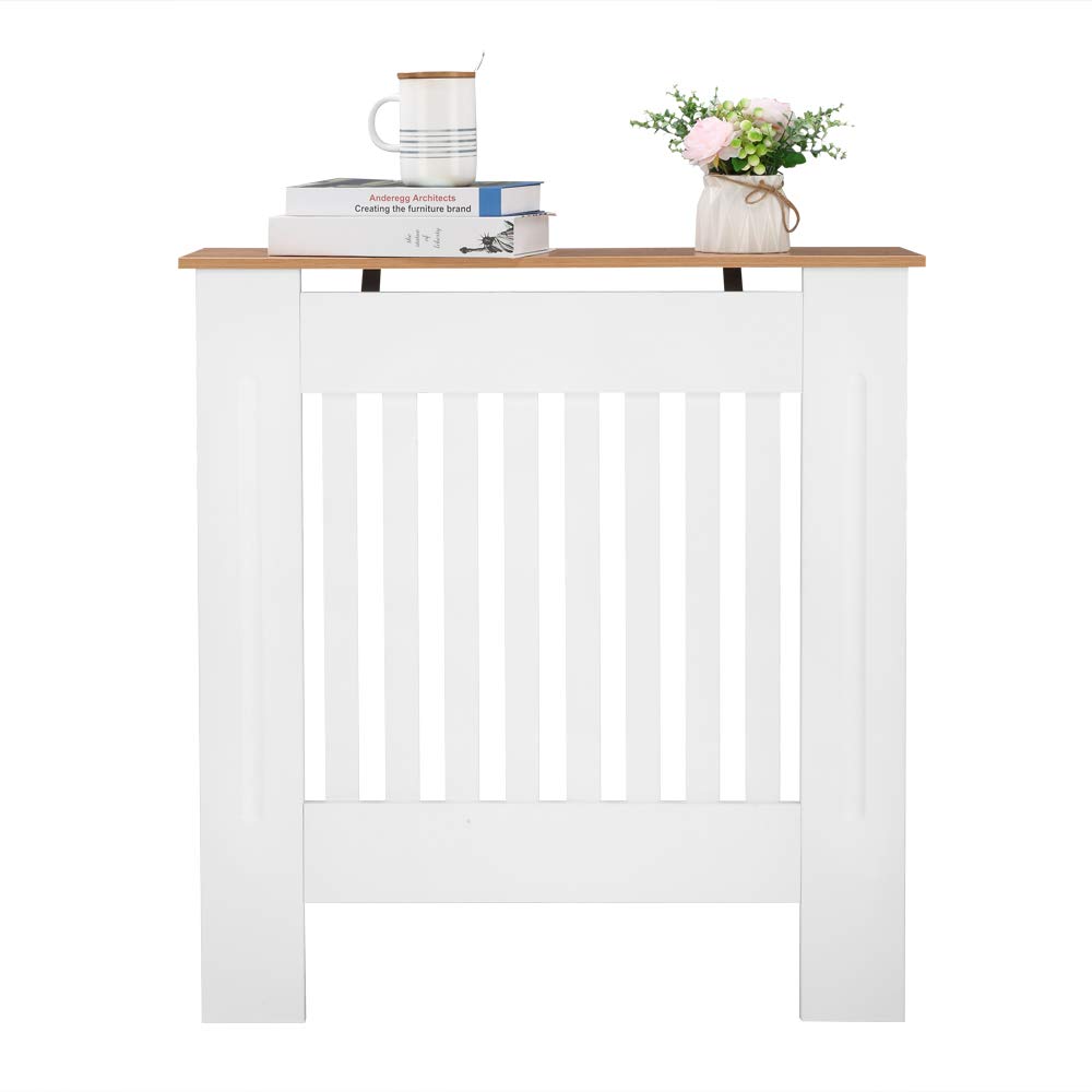 LEADZM Heizkörperverkleidung Heizkörperabdeckung Heizungsverkleidung | Heizkörper Radiator Abdeckung Lamellen-Design MDF Weiß (78 x 19 x 81.5CM)