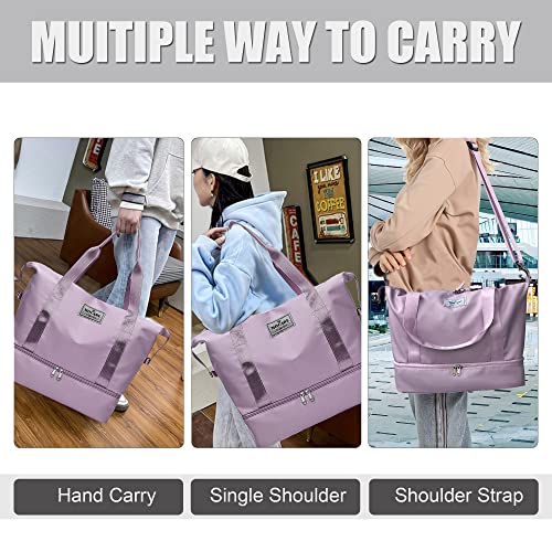 Mocare Travel Duffel Bag, Sports Gym Tote Carry On Bags For Women, Foldable Lightweight Overnight Shoulder Weekender Shopping Hospital Handbag With Shoes Compartment (Purple) #TOP6