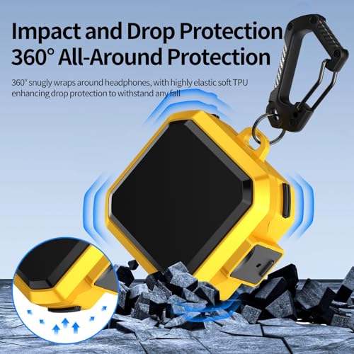 Image of Hybrid Lock Armor Case Cover for Samsung Galaxy Buds 4 and 4 Pro, Rugged, Shockproof with Heavy Duty Carabiner (Yellow, Armor with Lock)