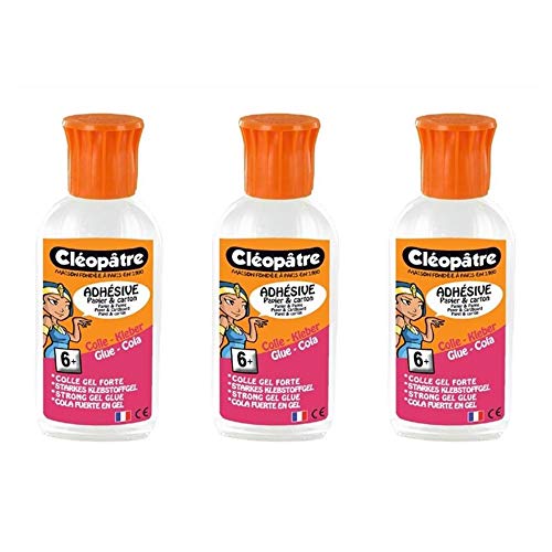 Claéopâtre - Lote de 3 frascos de pegamento transparente fuerte autoadhesivo en 55 g, tapón preciso