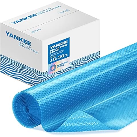 Solar Pool Cover for Rectangular Pool by Yankee | Sapphire Series Solar Cover for Inground Pool | 18x36 ft | Keep Water Warm and Prevent Its Loss | Weatherproof Pool Solar Blanket Cover