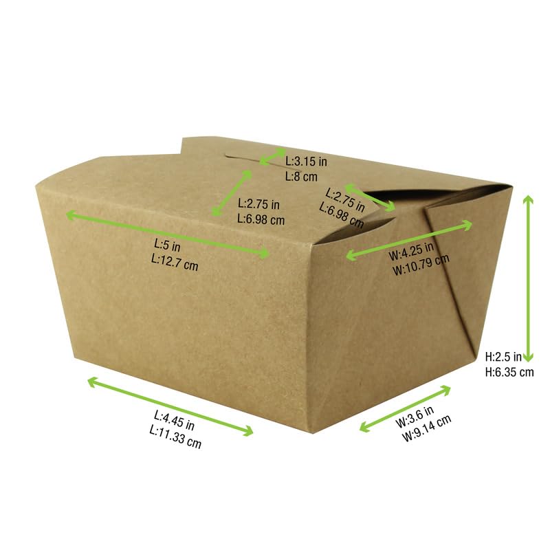 PacknWood Kraft Meal Box | Disposable Storage to Go Packaging | Heavy Duty Kraft Take Out Food Containers | Recyclable Lunch Meal Food Boxes - 25oz (L: 5.1in” W: 4.1in” H: 2.5in”) - 450 Pcs