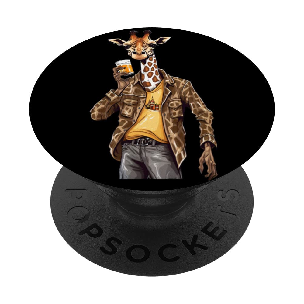 PopSockets PopGrip Intercambiabile Con Giraffa Che Beve Caffè - Supporto E Impugnatura Per Smartphone