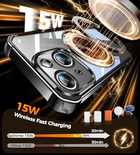Image of Soft Case for iPhone 14 /13 with 360 Rotating Magnetic Stand, Compatible with Mag-Safe, 4X MIL-Drop Protection, Lightweight Glossy Anti-Yellowing Clear Back Phone Cover for iPhone 13 /14, Black