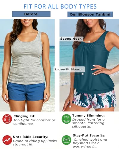 Image of Aqua Eve Two Piece Women's Tankini Swimsuits Blouson Swim Tank Top with Shorts Modest Bathing Suits