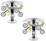 Amscan Black, Silver and Gold Graduation Party Caps and Stars Mini Cascade Table Centerpiece Decoration, Foil, 7 (2-Pack)