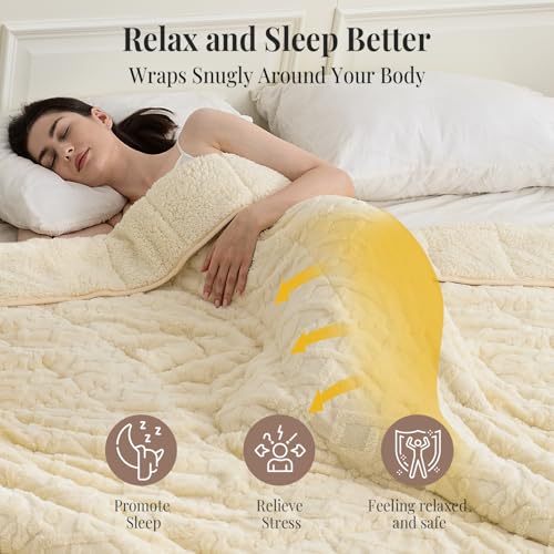 Image of Topblan Weighted Blanket for Adults, 48 inch x 72 inch 15lbs, Soft Sherpa Twin Size Heavy Blanket with 3D Jacquard Flannel Fleece Weighted Blankets for Couch and Bed
