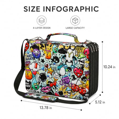 Image of 224-Slot Marker Organizer Bag, 4-Layer Case with Strap | 224-slot 4-layer marker bag in twill Oxford fabric with handle, detachable strap, smooth zipper for studio and outdoor use.