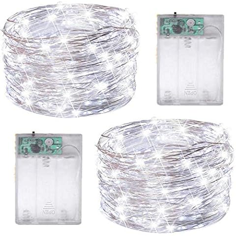 FANSIR Led Fairy String Lights, 2 Pack 50 LED Silver Wire Fairy String Lights Battery Operated LED Twinkle Waterproof Lights for Bedroom, Christmas, Party, Wedding Outdoor Indoor Decor(Cool White) Cover