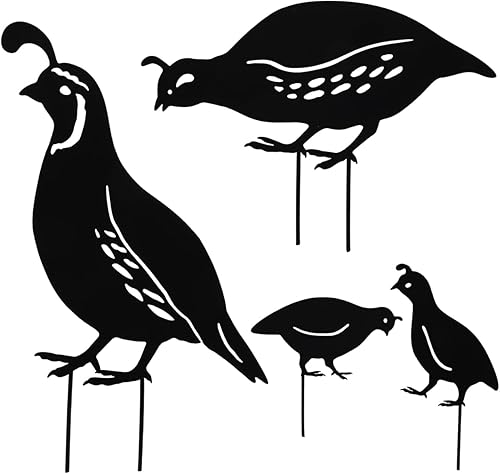 COHEALI Estacas de metal para jardín, 4 piezas, silueta, codorniz, estaca familiar, decoración de animales de granja para jardín, patio, césped,