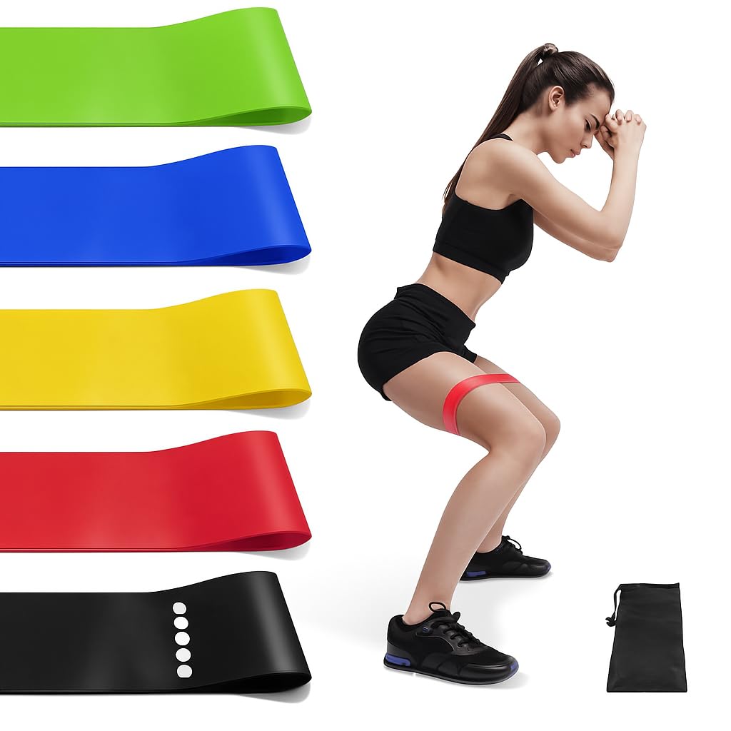 Kit 5 Faixas Elásticas Mini Band Premium – Treino Funcional, Alongamento, Musculação,