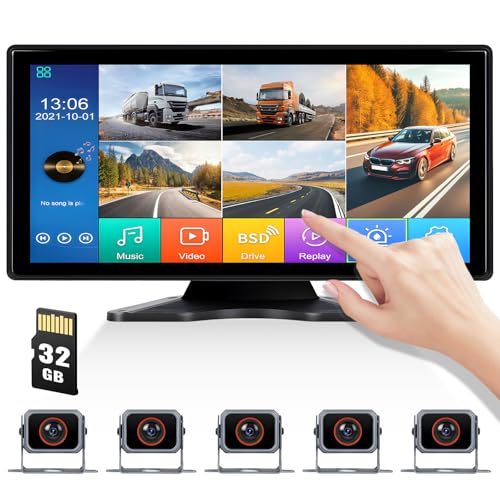 Image of 5 Channels RV Backup Camera System,10.36 inch IPS Quad Split Touch Screen Monitor Rear Side View 5 AHD Camera,Vehicle DVR Recording 1080P Backup Camera Dash Cam for Truck Bus RV Trailer Semi Box