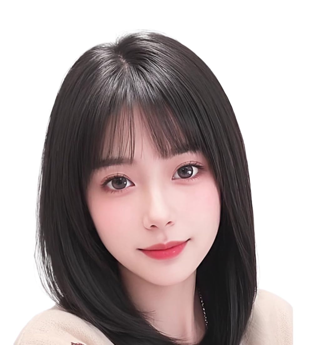 red net Sheer base Clip in straight Human Hair Toppers Seamless Hairpiece Toupee with bangs for Women Thin Hair (Dark brown,8 * 12-20cm)