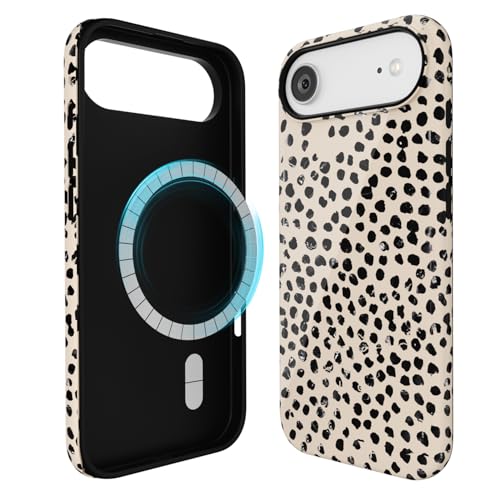 Coque rigide iPhone 17 Air guépard compatible Magsafe motif pois beiges