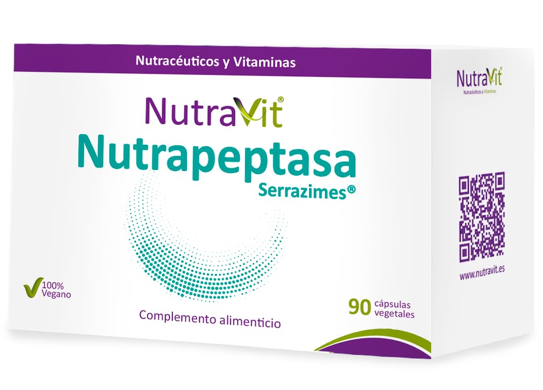 NUTRAPEPTASA SERRAZIME NUTRAVIT | Potente antiinflamatorio | Complemento alimenticio a base de enzimas patentadas (Serrazimes®) | 100% Vegano | 90 Cápsulas Vegetales