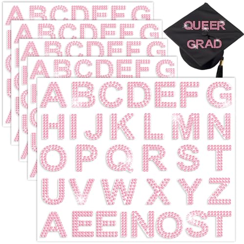 Image of 170 Pieces Rhinestone Letters Stickers 5 Sheets Glitter Self Adhesive Diamond Alphabet Sticker 1.57'' Pink Bling Crystal Letter Sticker Gemstone Border Stickers for DIY Craft Decor Clothes Bags Hats