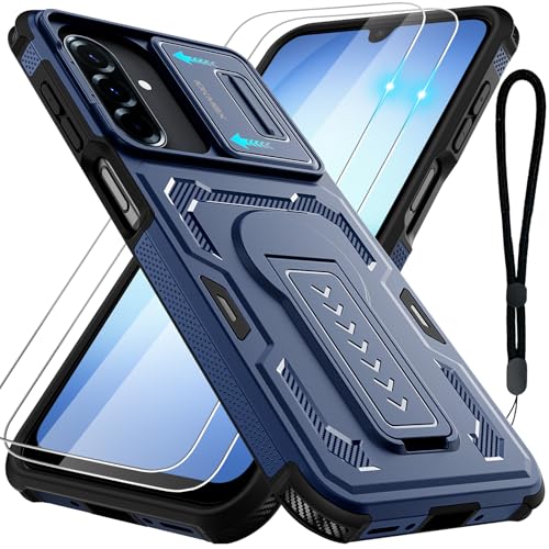 Iokmax for Samsung Galaxy A17/ A16/ A26-4G/5G Phone Case with 2 Pack Screen Protector, Slide Camera Cover, Kickstand, Lanyard Strap,Military Grade Shockproof Protective Heavy Duty Non-Slip Case, Blue