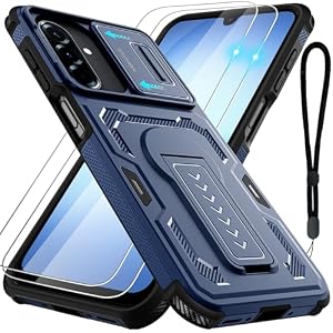 for Samsung Galaxy A16/ A17/ A26 Case with 2 Pack Screen Protector, Slide Camera Lens Cover, Kickstand & Lanyard Strap, Dual Layer Shockproof Non-Slip Matte Case, Blue