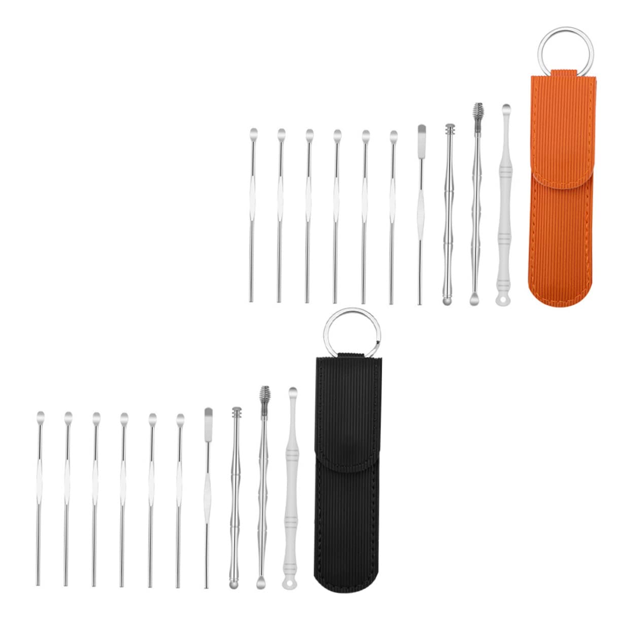 2Sets Portable Ear Wax Cleaning Kit Stainless Steel Ear Picks with Double Head Design Spiral Massage Spoon for