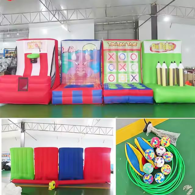 Juego deportivo interactivo inflable 4 en 1, juguetes inflables de carnaval para niños y adultos (20 x 5 x 6.5 pies con soplador y accesorios de juego)