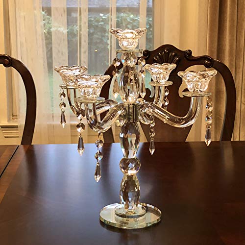 Image of Allgala Crystal Candle Holder 5-Arm Taper Candlestick Crystal Candelabra - Centerpiece for Home Wedding Event and Party Festival