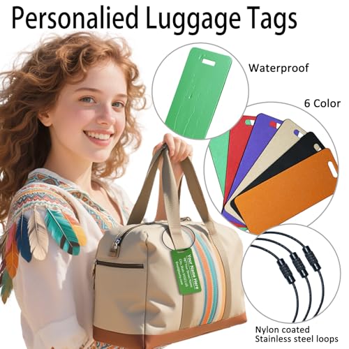 Personalized Engraved Metal Luggage Tags (Pack of 4)|Custom Name Tags for Suitcases & Travel Bags|Horizontal & Vertical|Heavy Duty & Durable (Black, Large)4